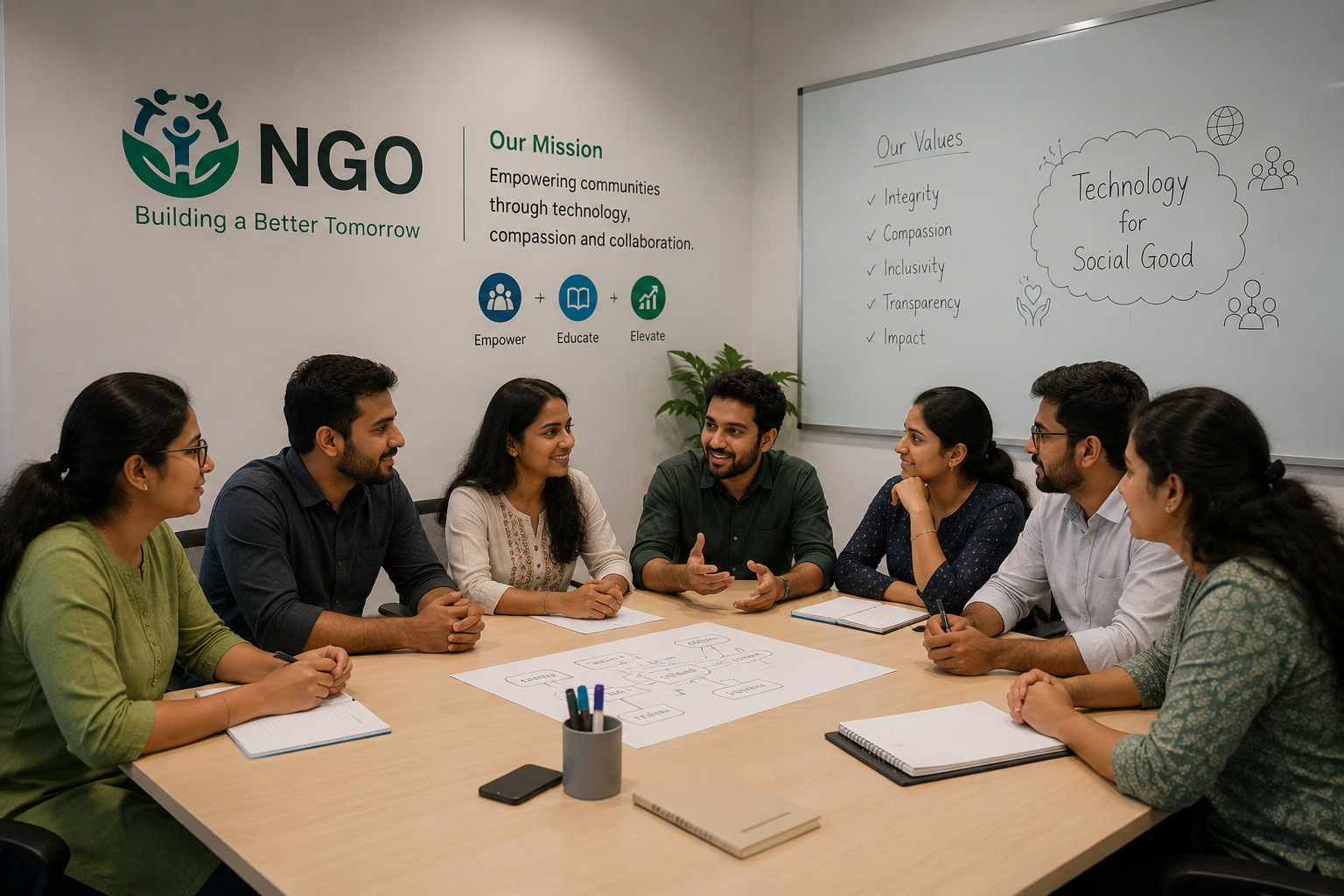 A team gathered for an NGO meeting — the kind of organisation NGOHub is built to support